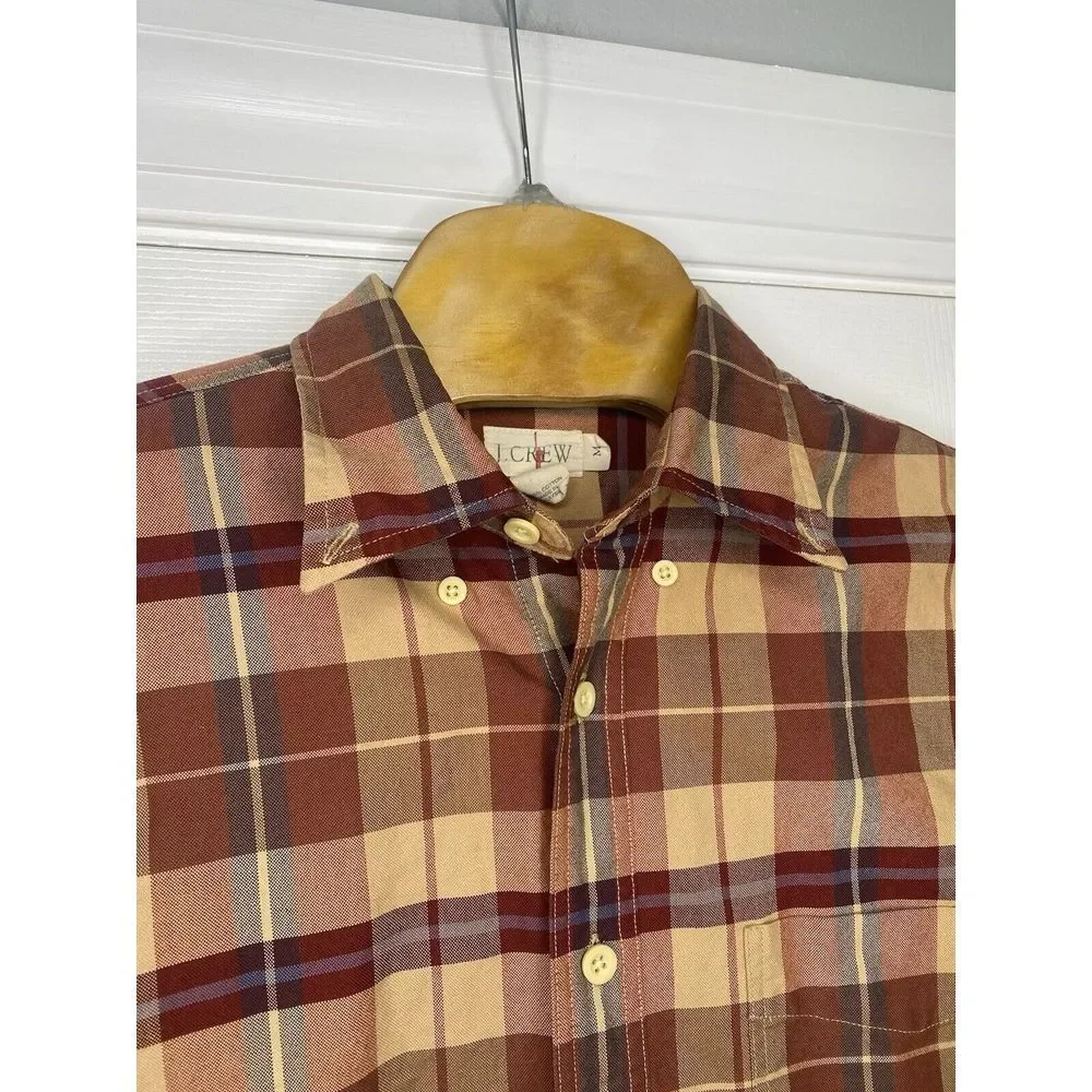 J Crew Oarsman Mens Long Sleeve Button Front Shirt‎ Red Plaid Medium